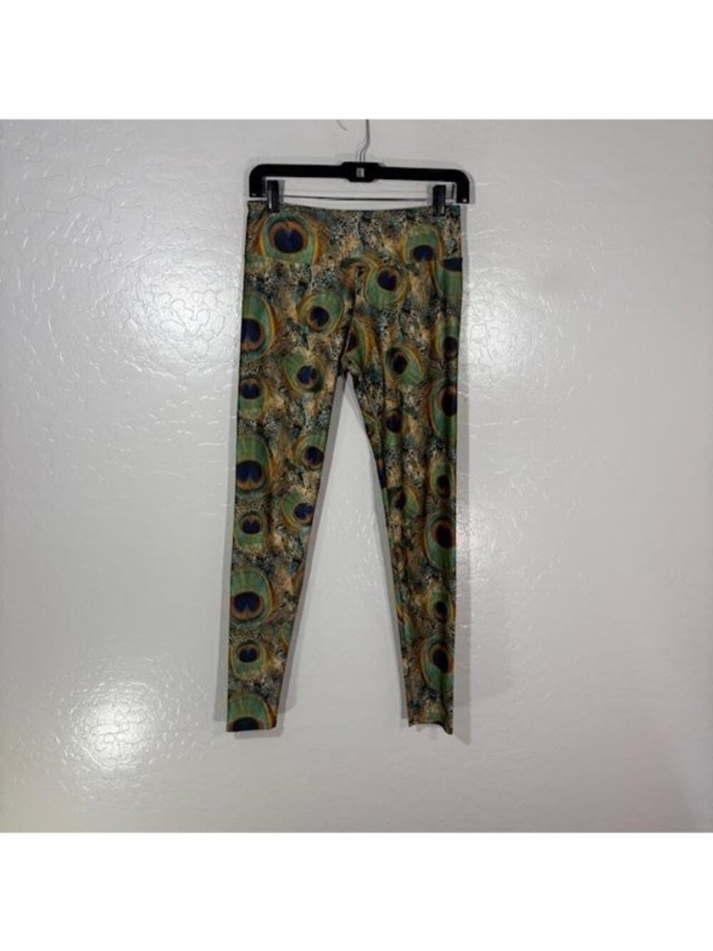 Onzie Leggings Womens S/M Multicolor Peacock Print Ankle Yoga Pants Gym Athletic